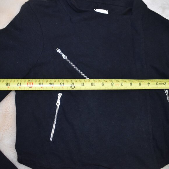 Hi Line Black Cotton Moto Biker Jacket Size Large Asymmetrical Zip - Picture 11 of 16